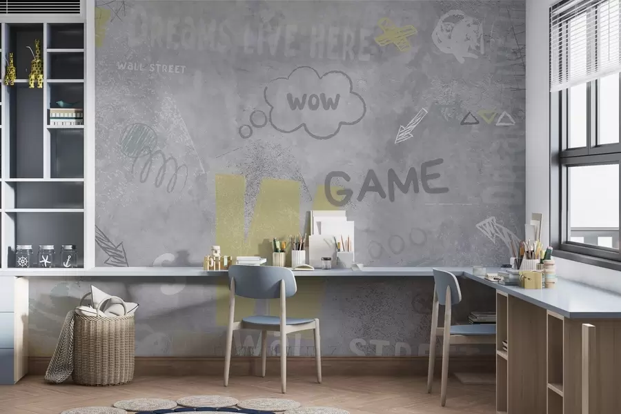 Fototapeedid Disain tänavakunsti stiilis kollase värviga kiri betoonseina taustal w04056