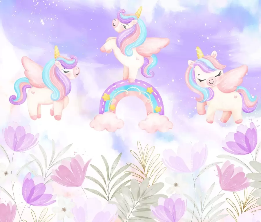 Fototapeedid Ükssarvikud vikerkaarel w04084