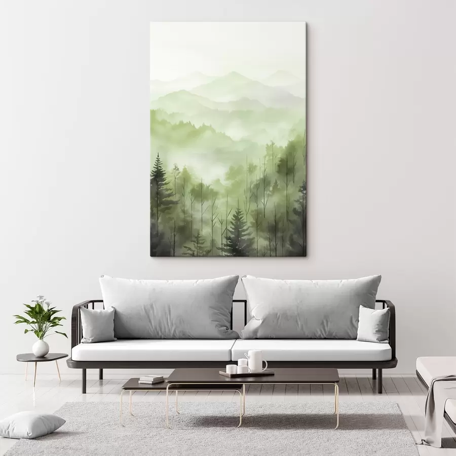 Pilt Mäed koos metsamaastikuga, rohelised värvid, akvarellstiilis s44606