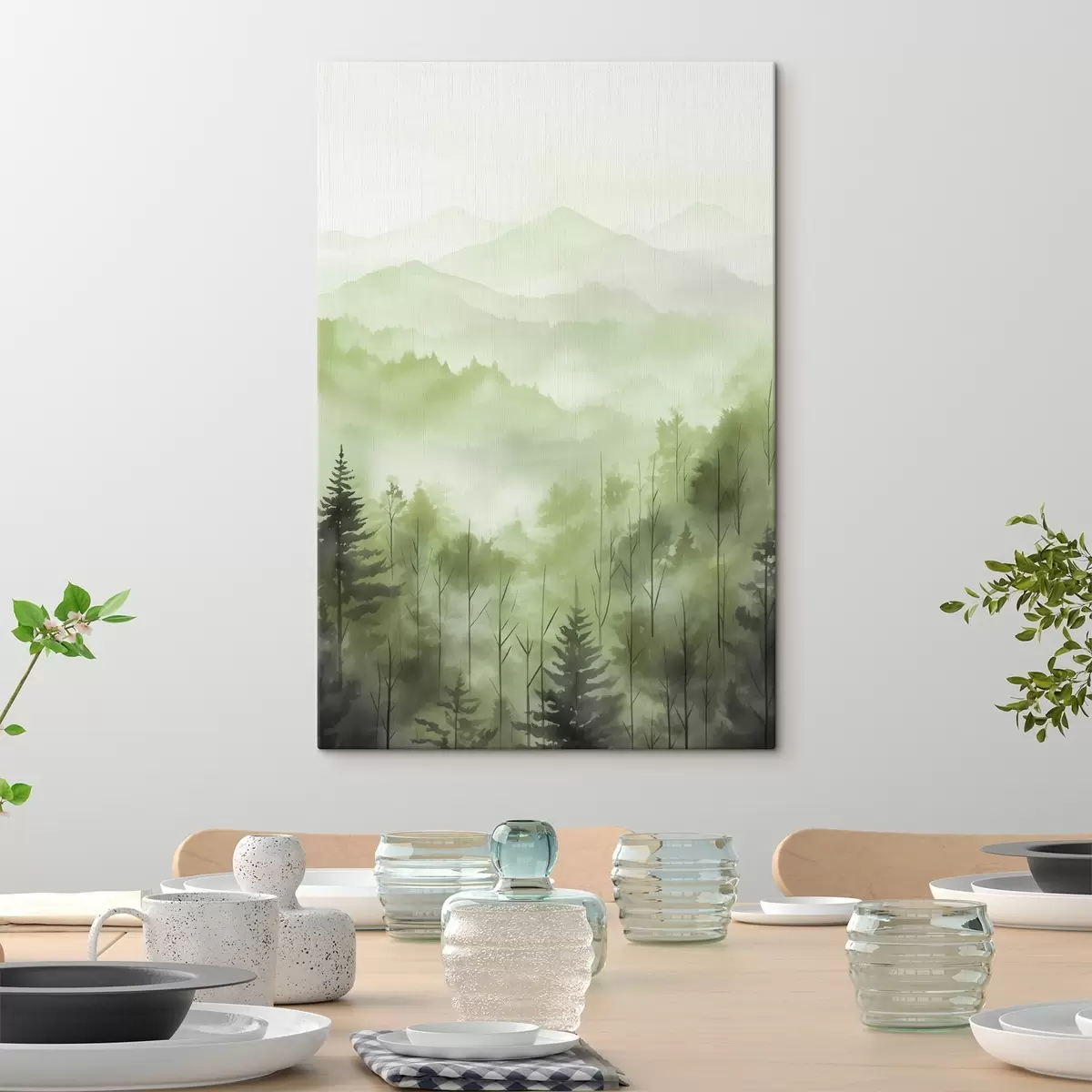 Pilt Mäed koos metsamaastikuga, rohelised värvid, akvarellstiilis s44606