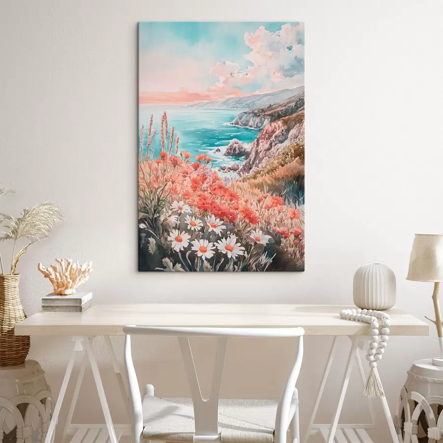 Pilt Portugali ookeanirannik päikeseloojangul, niidulilled s44612