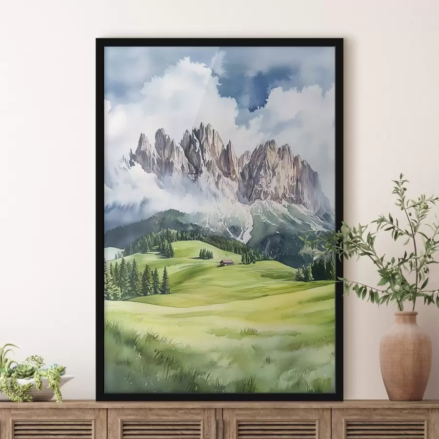 Fototapeedid Dolomiidid, Alpi mäed, Itaalia, maastik, akvarellstiil f44601