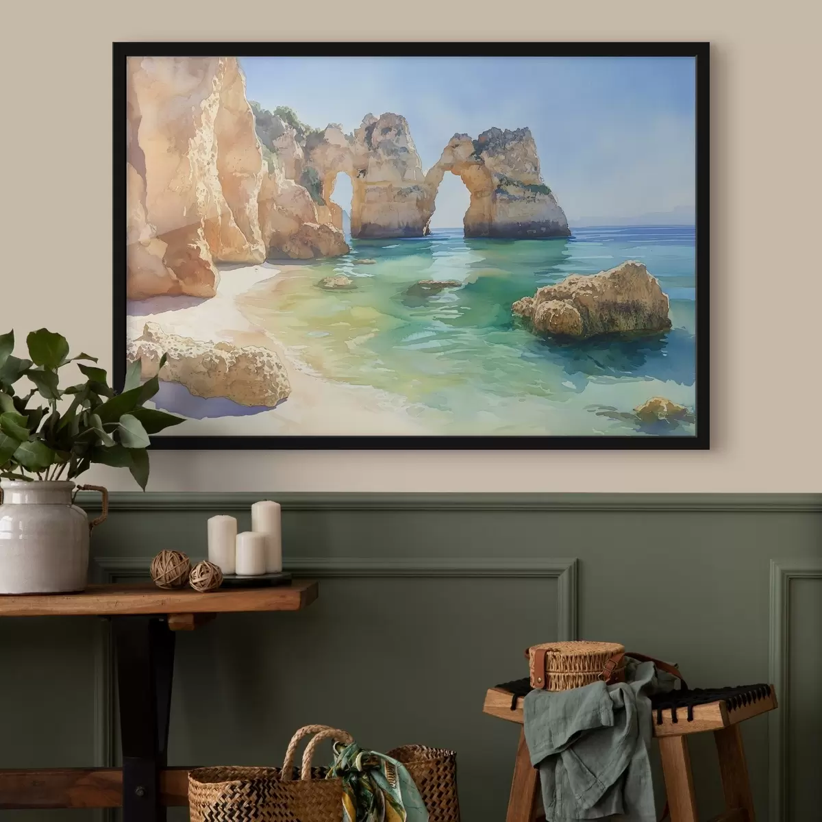 Plakat Ookeani rand kaljurannaga, Portugal, suvi, akvamariine f44608