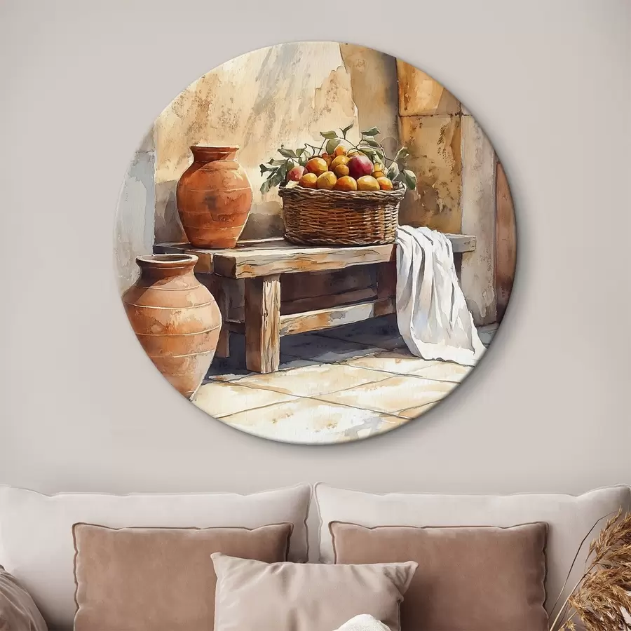 Pilt Esteetilised vaasid ja punutud korv apelsinidega, Toscana, rustikaalne stiil r44605