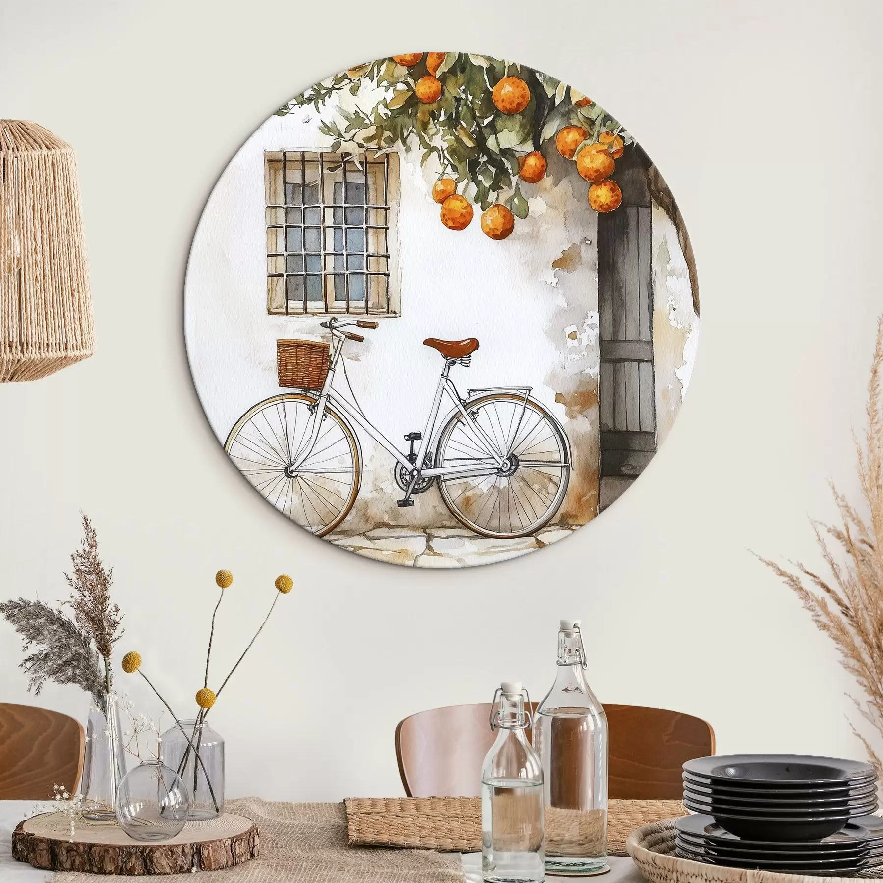 Pilt Vahemereline valge maja koos apelsinipuu ja jalgrattaga r44610