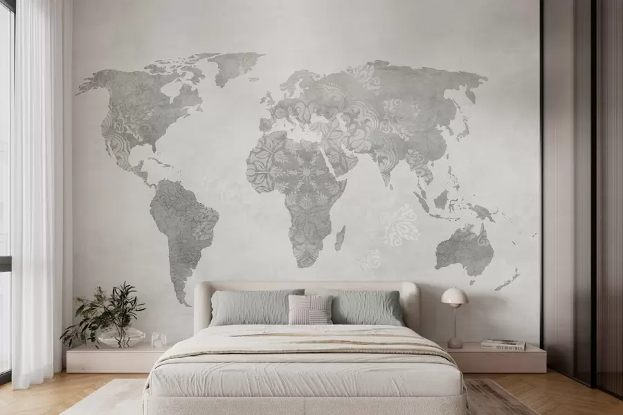 Fototapeedid Mustriga maailmakaart, ühevärvilised toonid w03954v1
