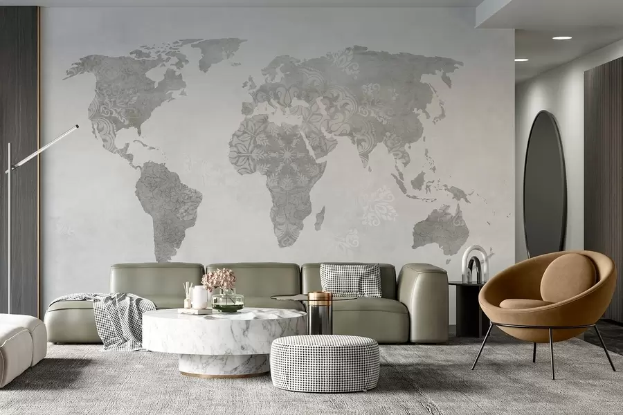 Fototapeedid Mustriga maailmakaart, ühevärvilised toonid w03954v1