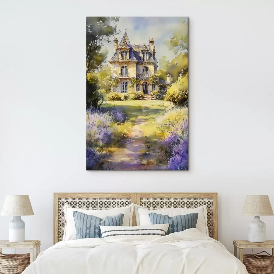 Pilt Prantsuse maamajas, akvarellstiilis, lavendlipõllud s44501