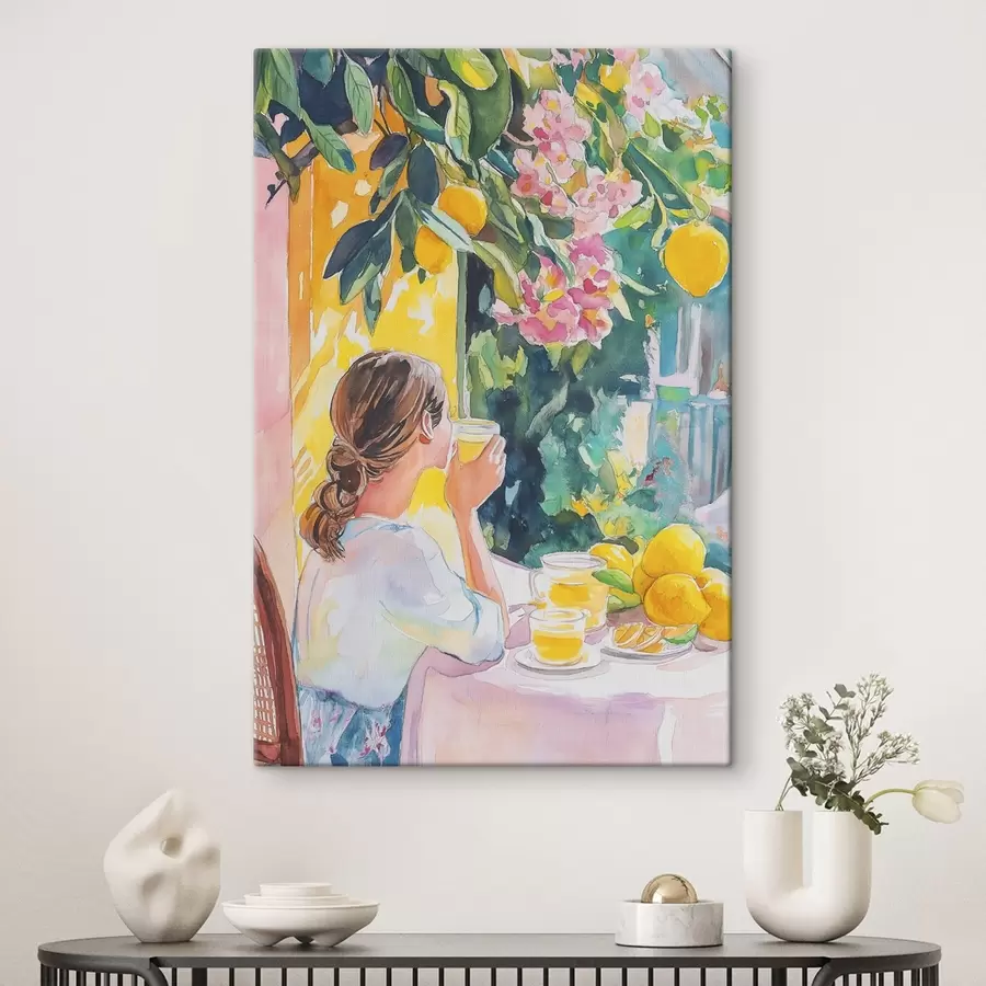 Pilt Suvine vibes, tüdruk kohvikus, limoncello, Itaalia, akvarellstiil s44505