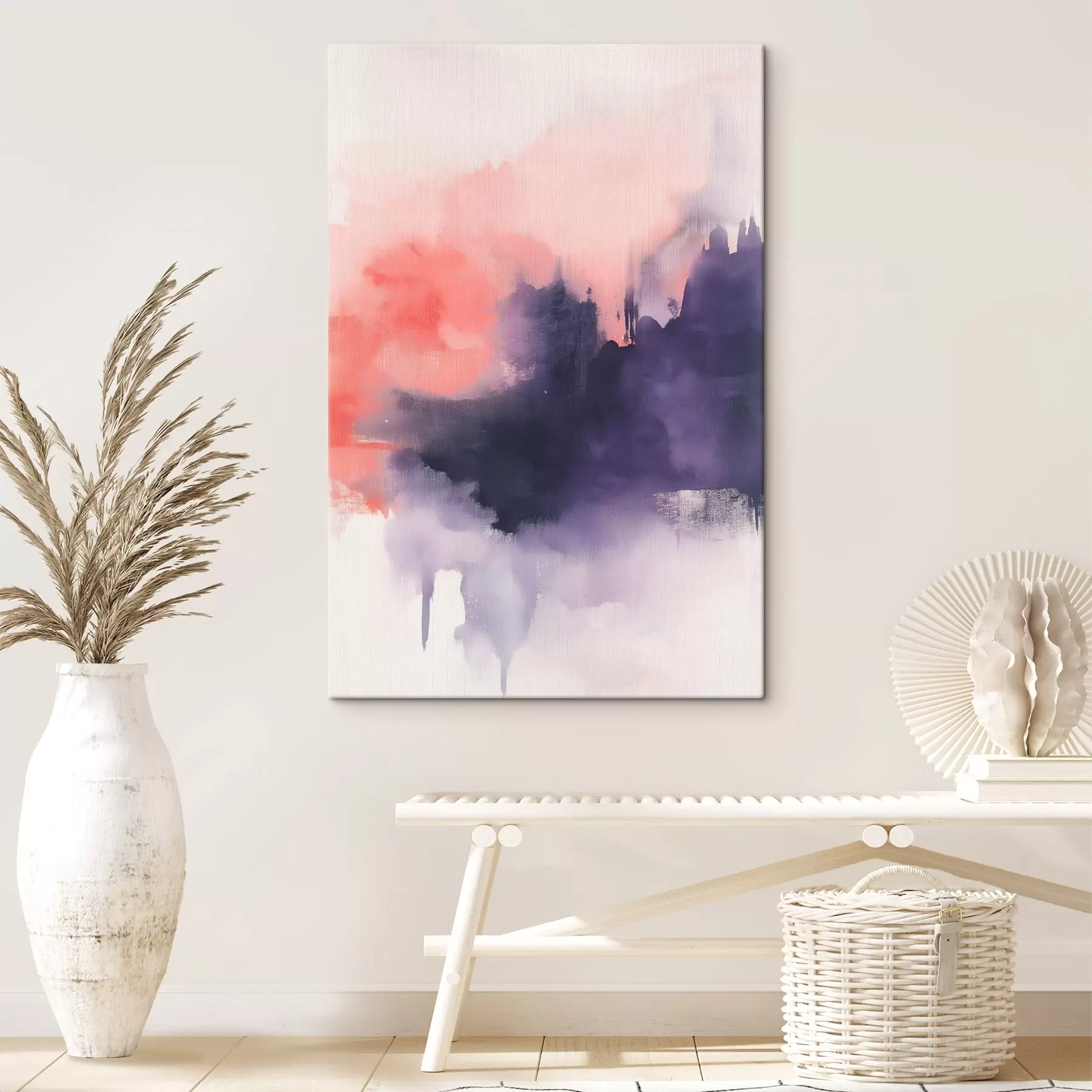 Pilt Akrüül stiilis abstraktsioon, pintslitõmbed, lilla ja roosa s44507