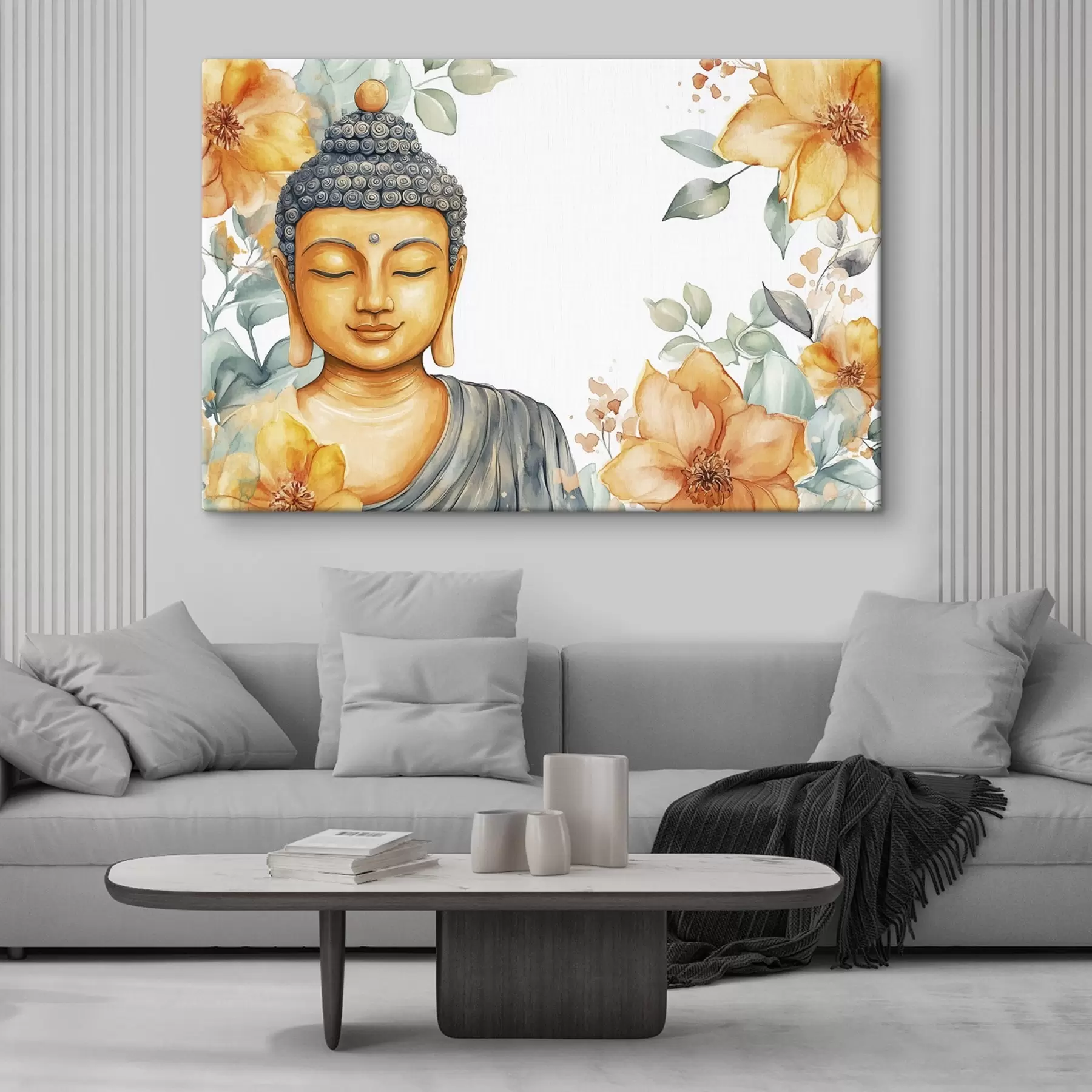Pilt Buddha ümbritsetud oranžide lilledega, akvarellstiilis s44508