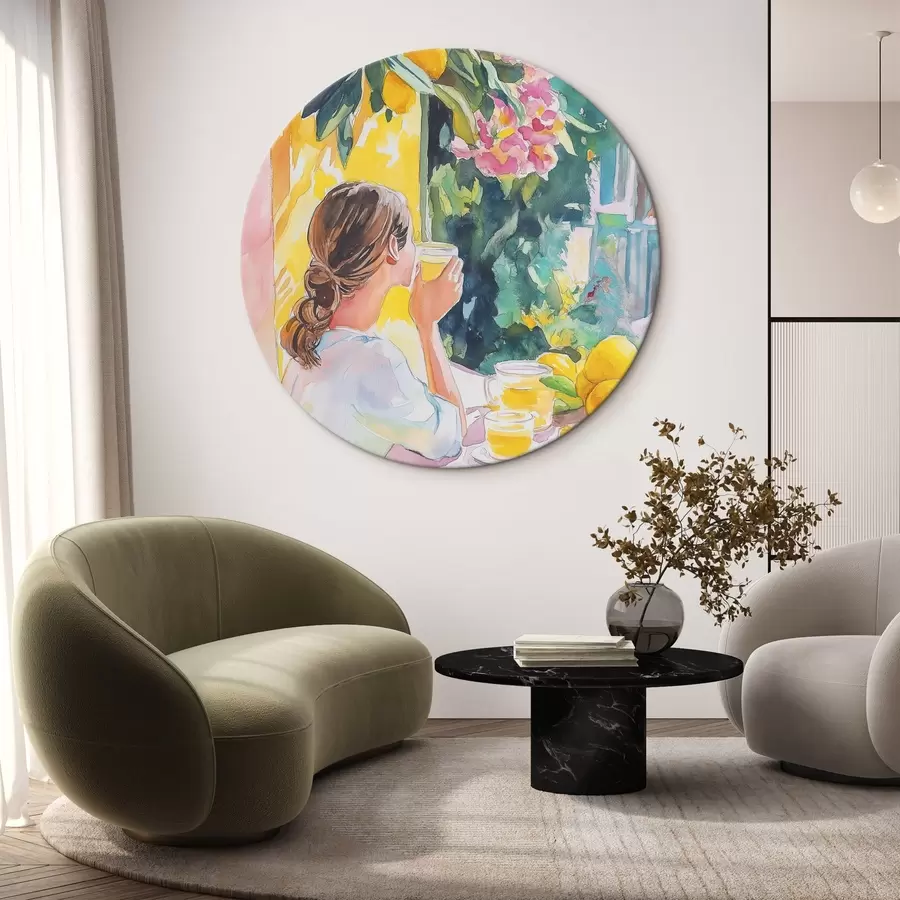 Pilt Suvine vibes, tüdruk kohvikus, limoncello, Itaalia, akvarellstiil r44505