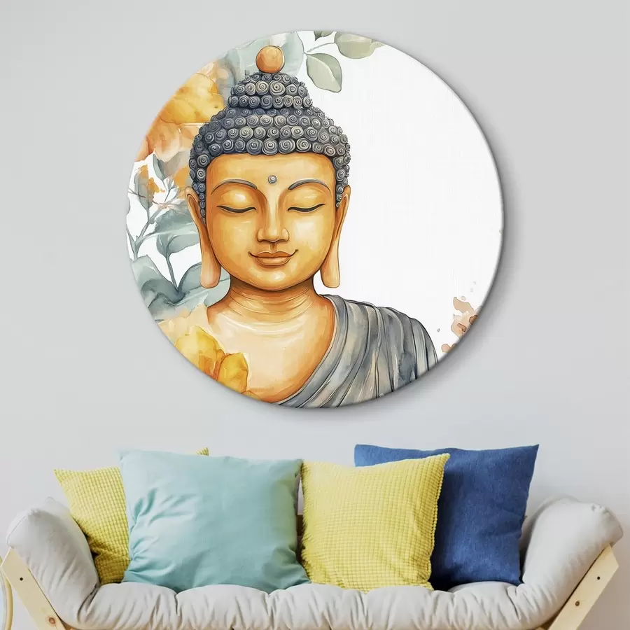 Pilt Buddha ümbritsetud oranžide lilledega, akvarellstiilis r44508