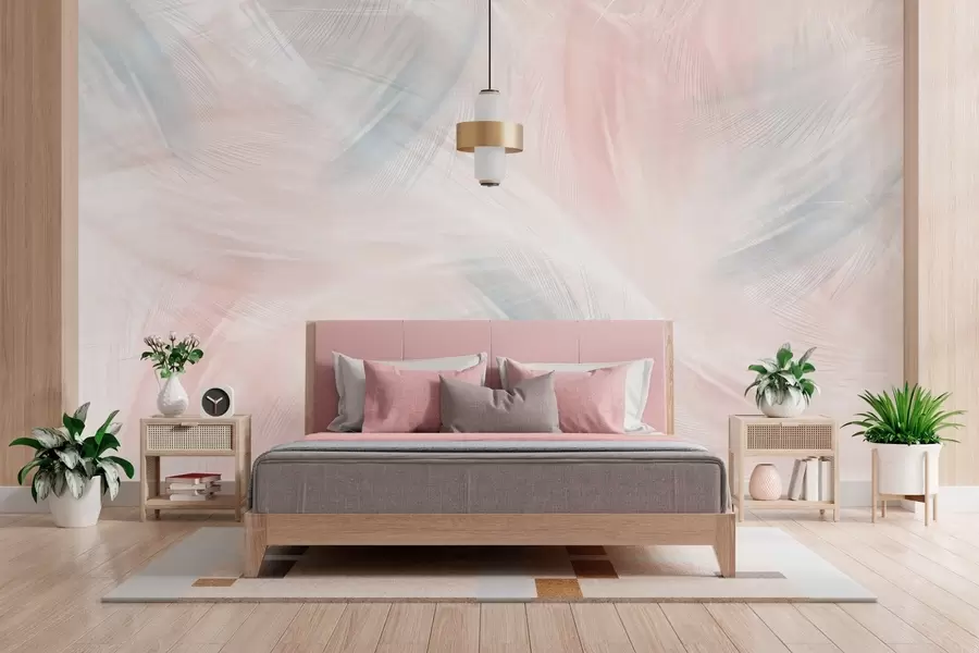 Fototapeedid õhulised suled roosa ja sinise varjundiga w04071