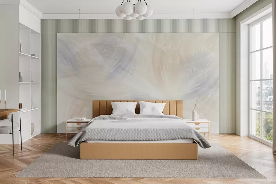 Fototapeedid õhulised suled sinise ja beeži toonides w04071v2