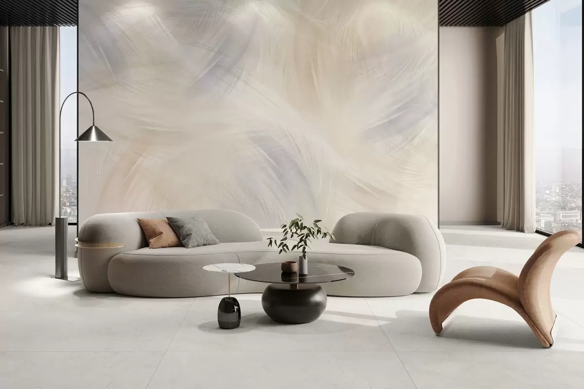 Fototapeedid õhulised suled sinise ja beeži toonides w04071v2