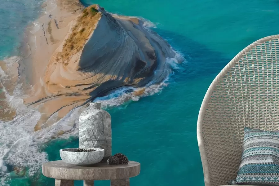 Fototapeedid Kreeka saar, õli stiilis tekstuur, mererannik, akvamariinne vesi, realism w04094