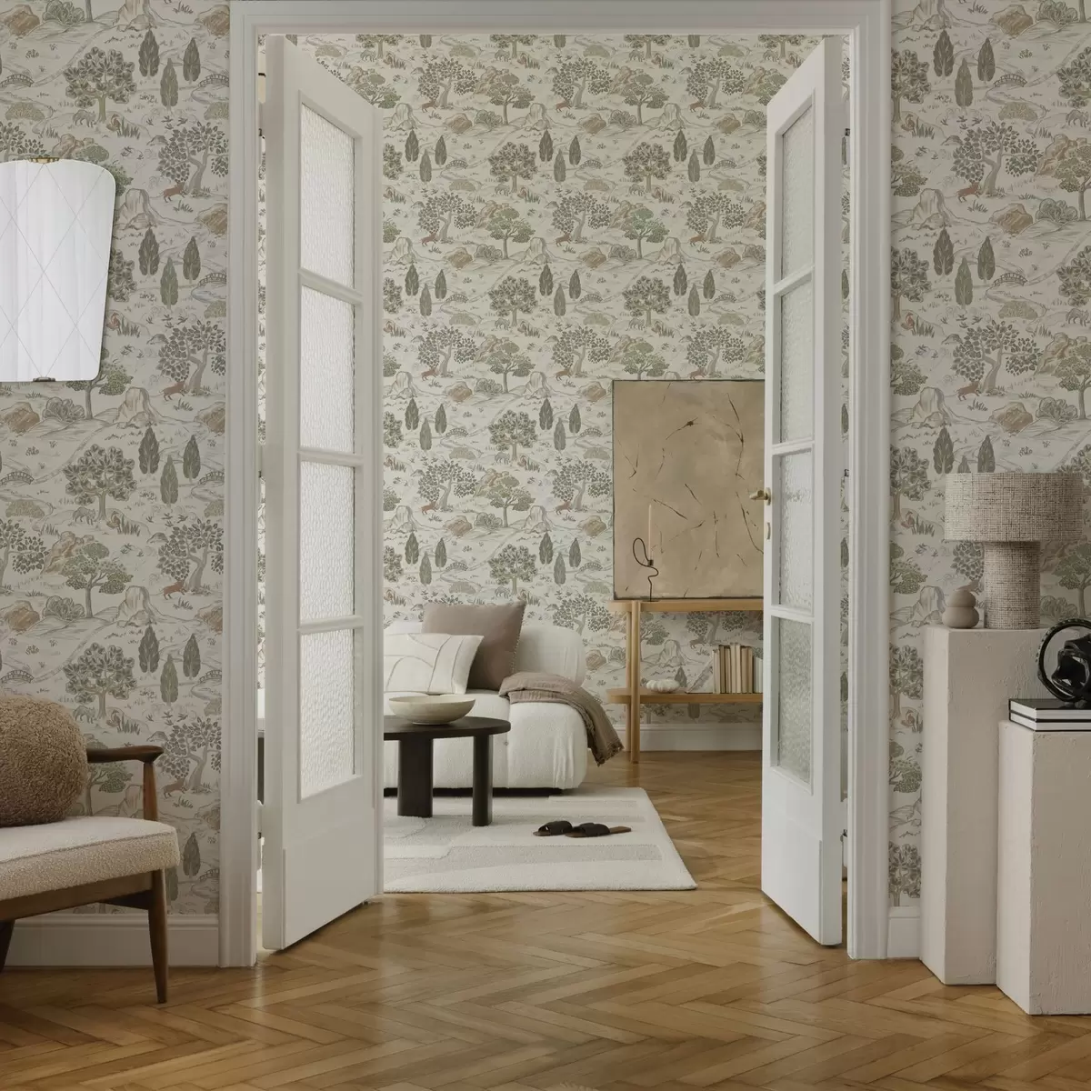 Tapeet Muinasjutuline looduse kaart loomade ja puudega a00177