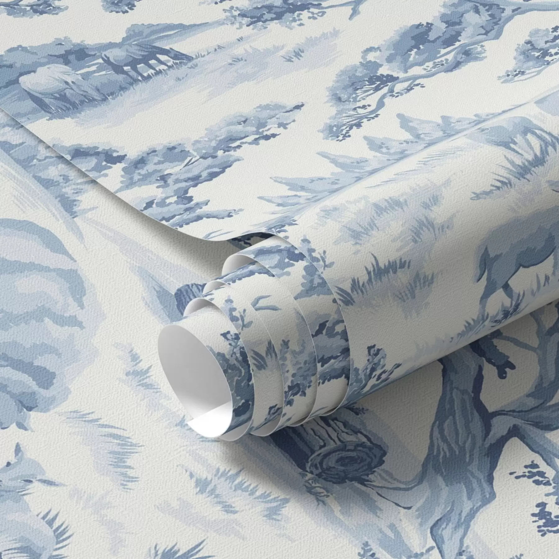 Fototapeedid Sinistes toonides maastik koos lammaste ja puudega a00178