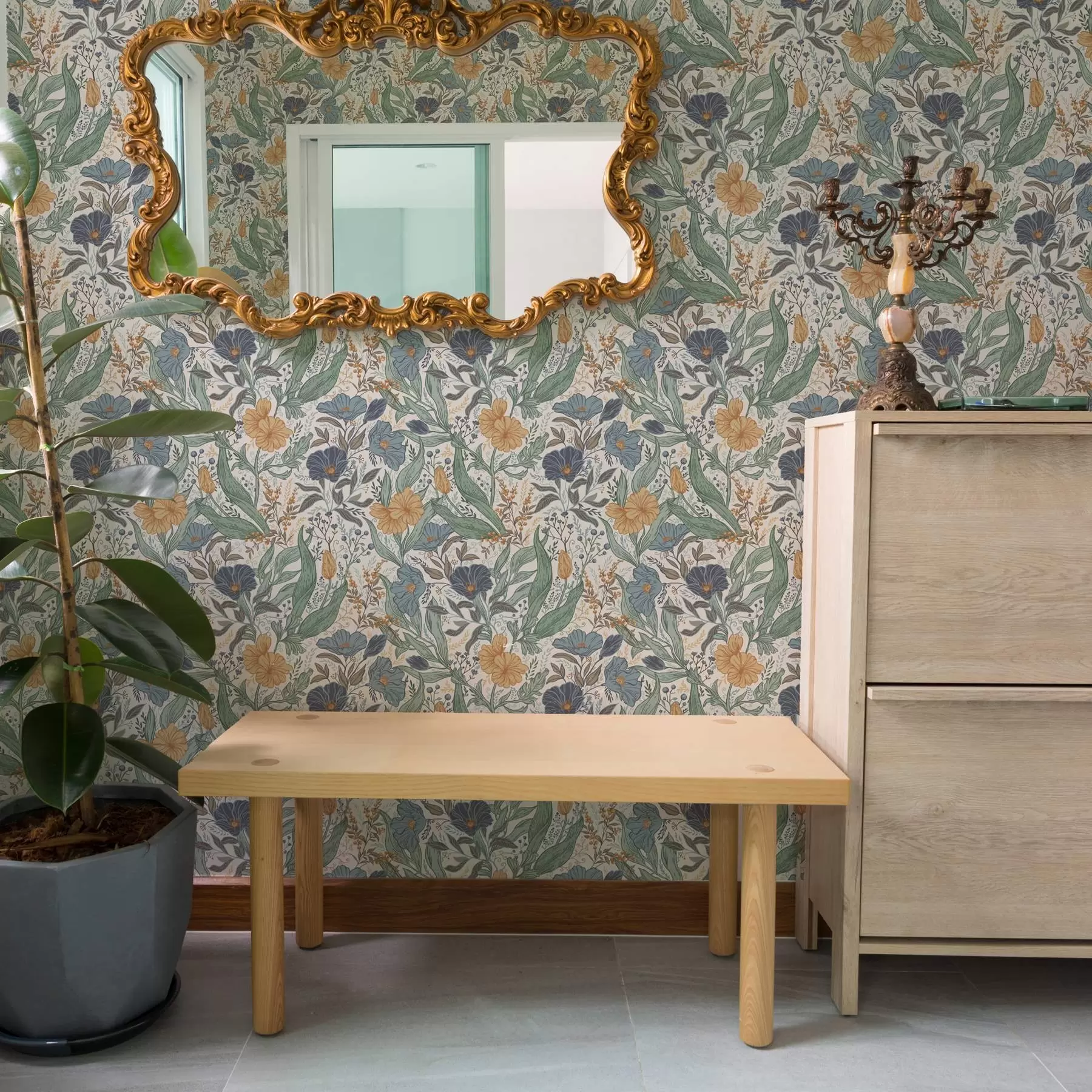 Fototapeedid Käsitsi joonistatud illustratsioon heinamaa lilledest soojades värvides a00180