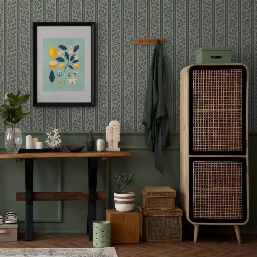 Fototapeedid Vintage sinine ornament lillede ja tammesedega a00181v1