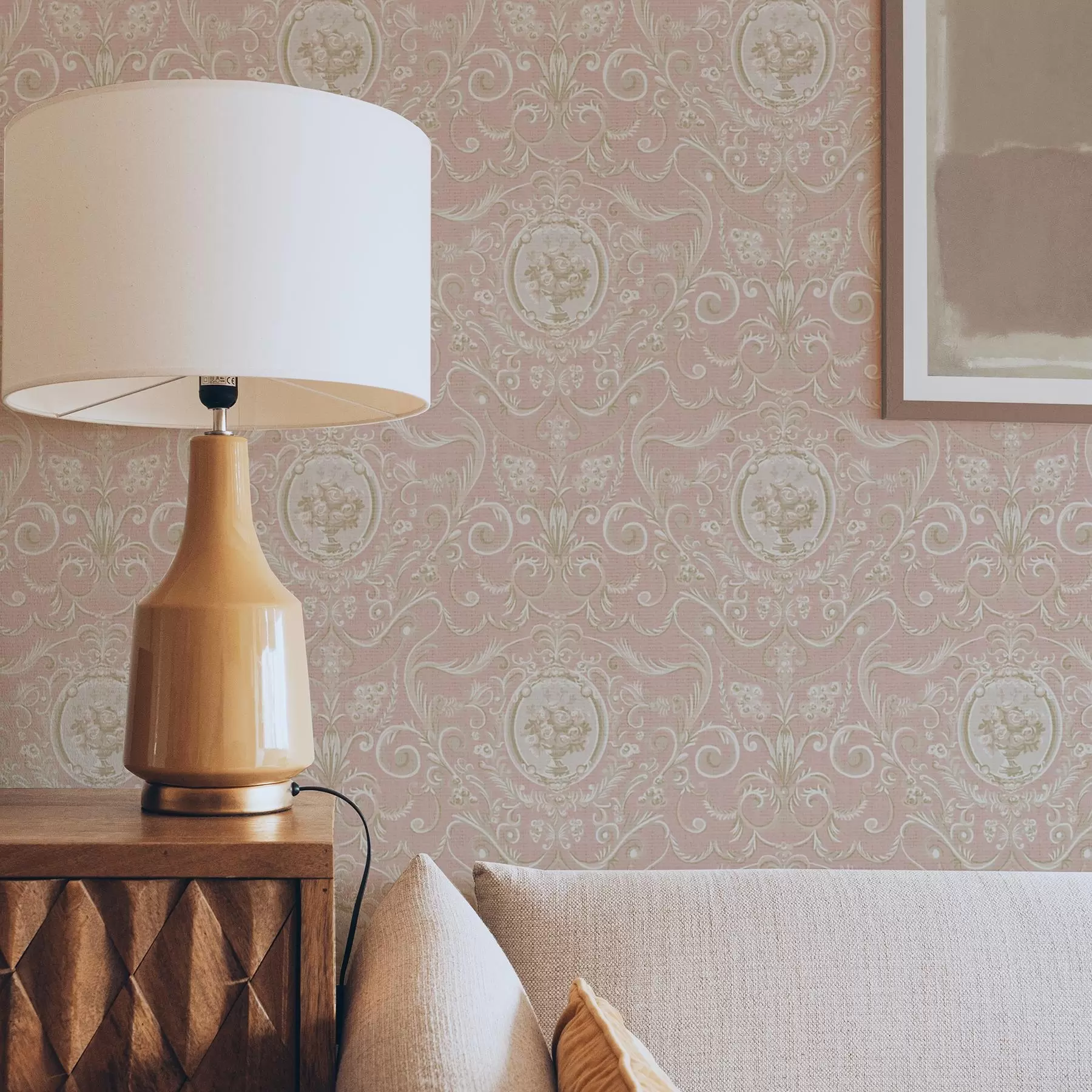 Fototapeedid Roosa klassikaline muster medaljonide ja lilledega a00185