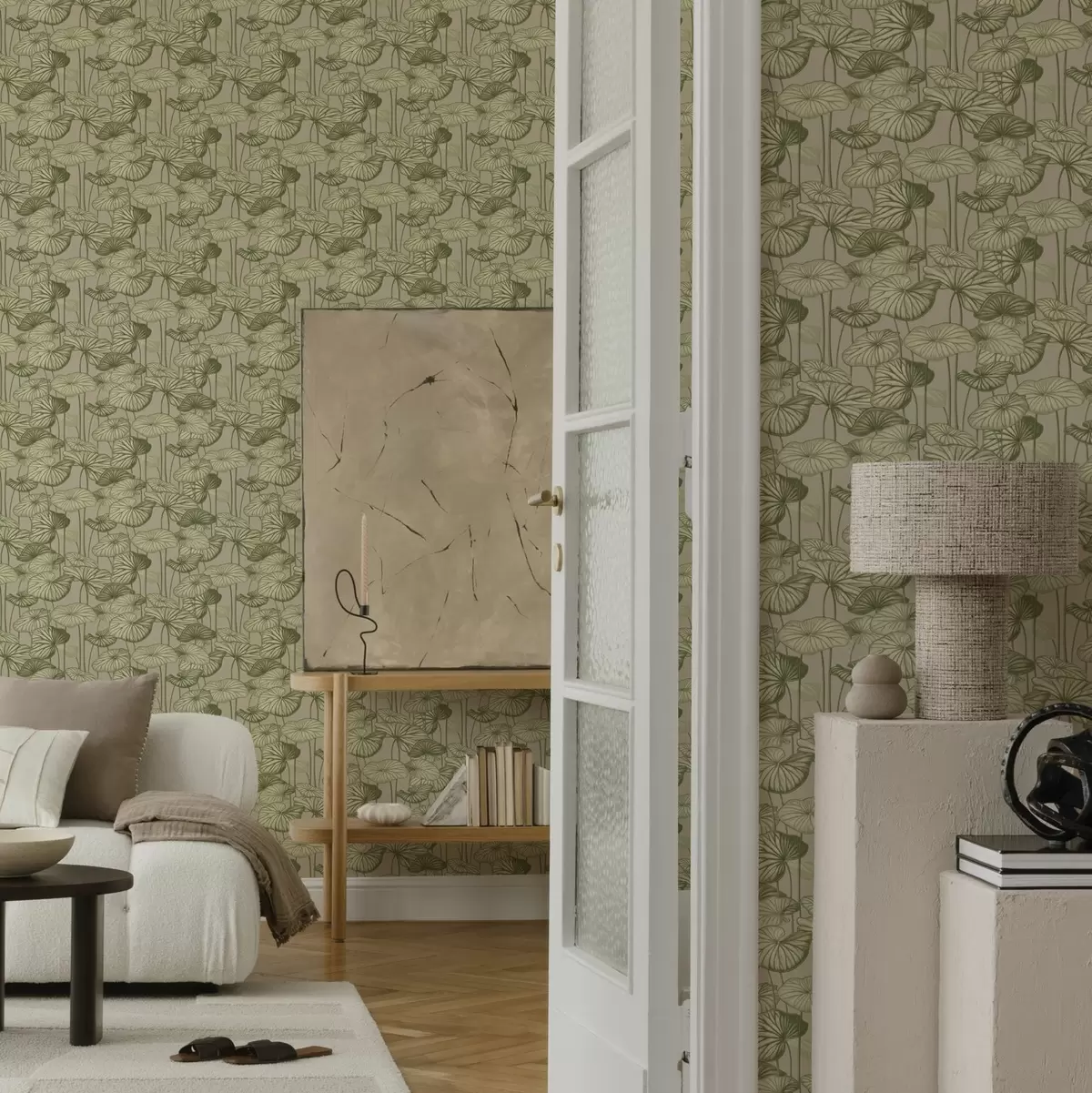 Tapeet Graafilised lootoslehed retro stiilis beežil taustal a00188