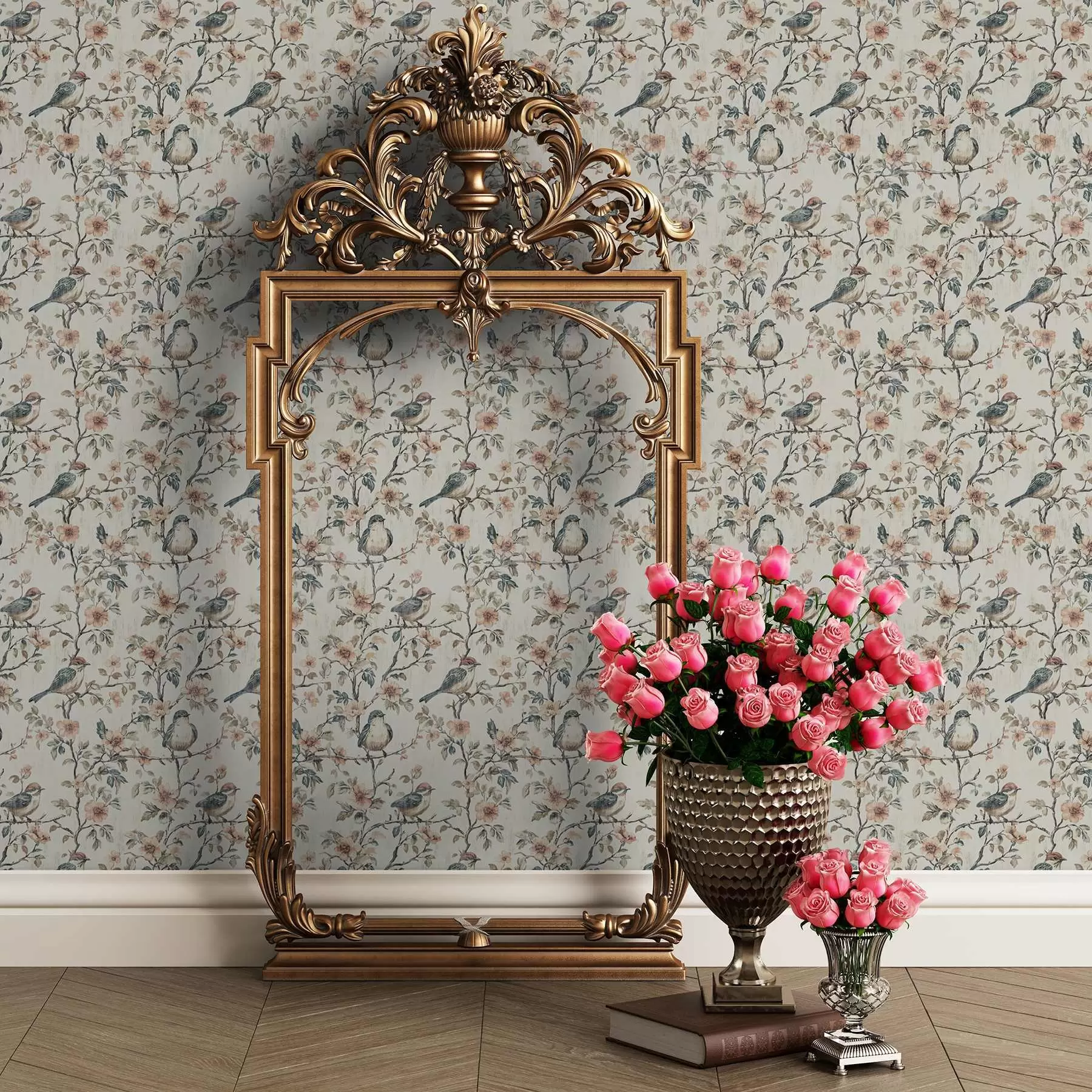 Fototapeedid Linnud lilledega okstel retro akvarellstiilis a00197