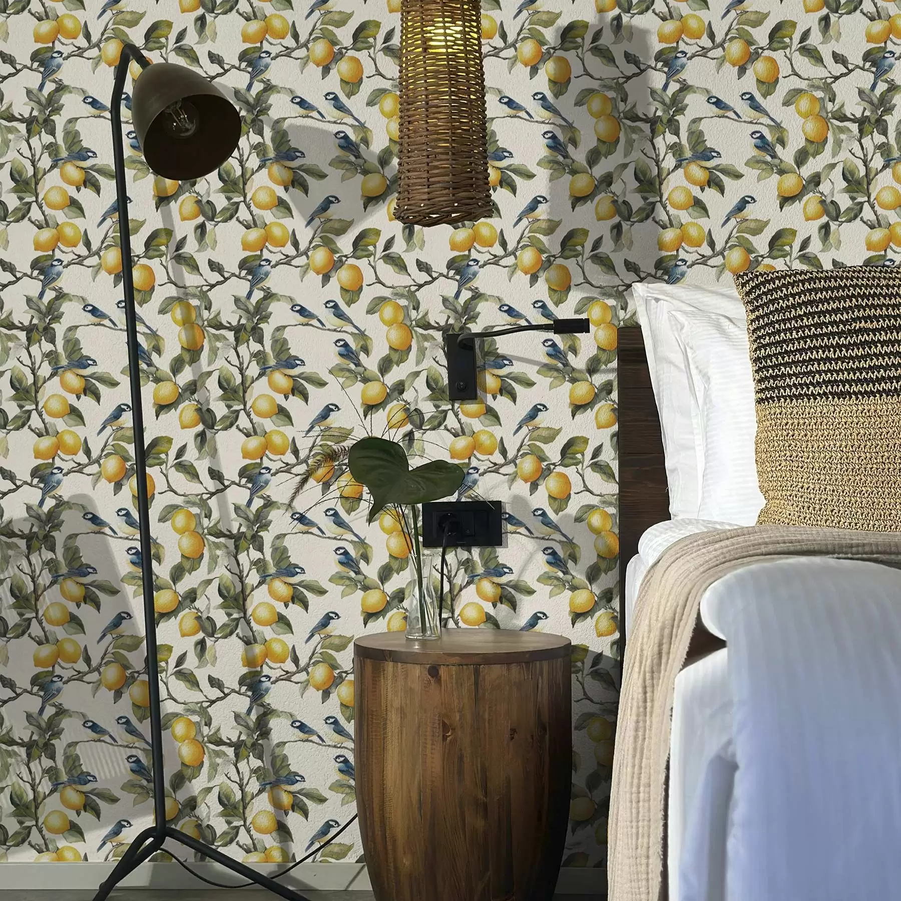 Fototapeedid Linnud ja sidrunid okstel, akvarell botaaniline joonistus a00207