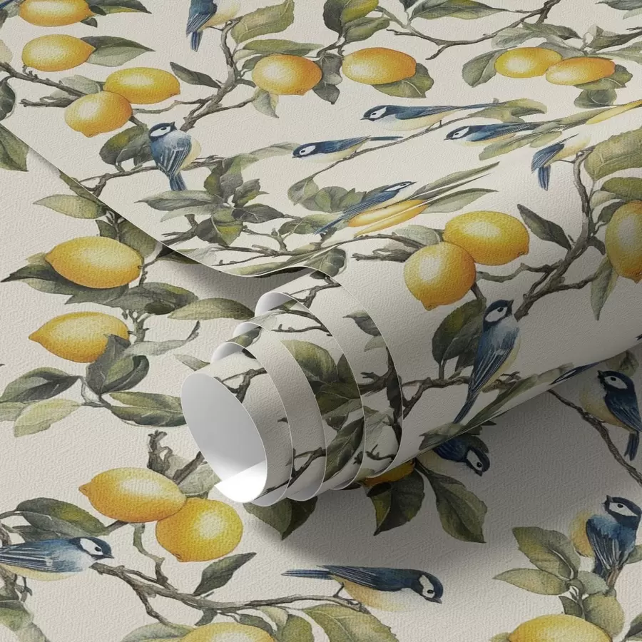 Fototapeedid Linnud ja sidrunid okstel, akvarell botaaniline joonistus a00207