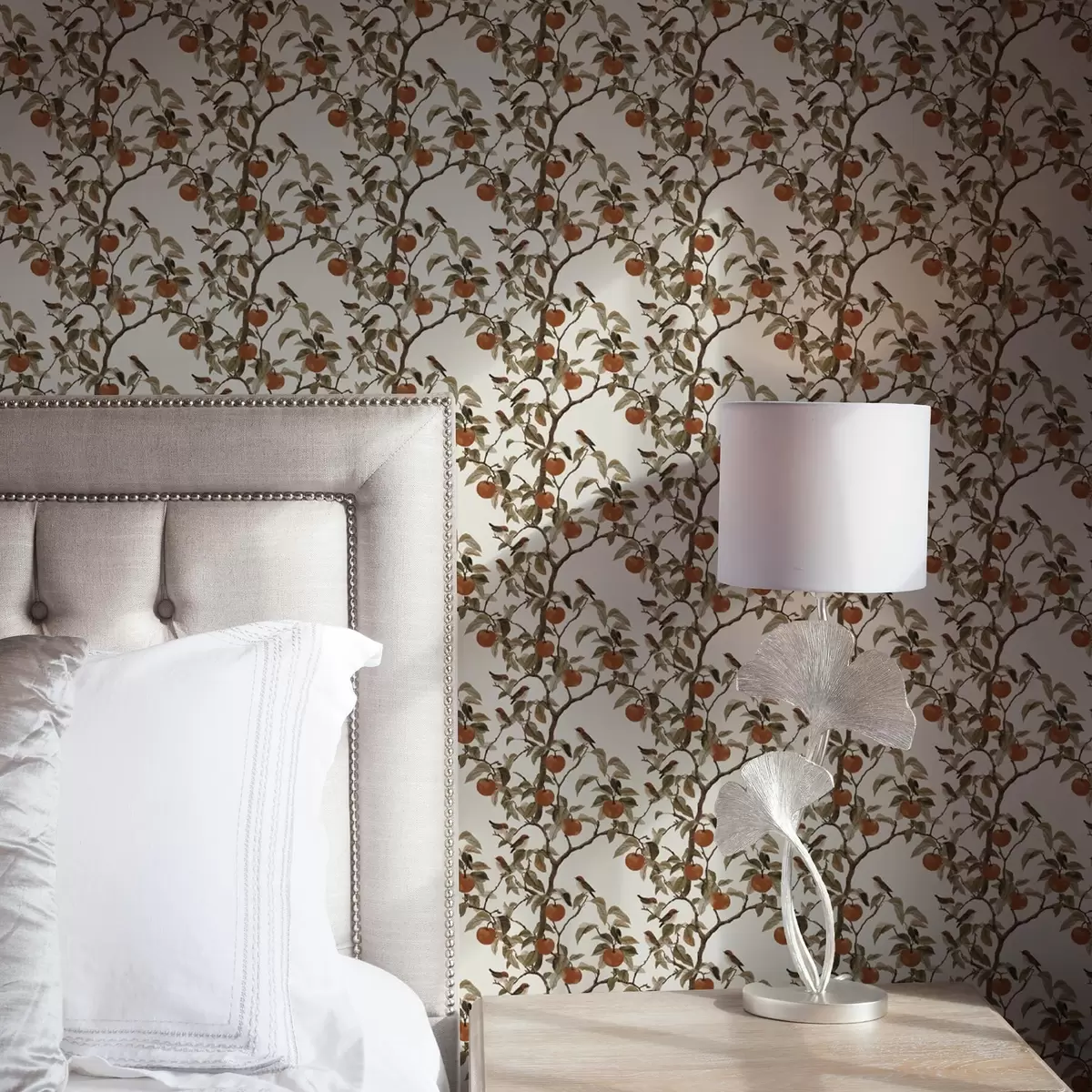 Tapeet Linnud ja apelsinid okstel, vintage botaanika a00208