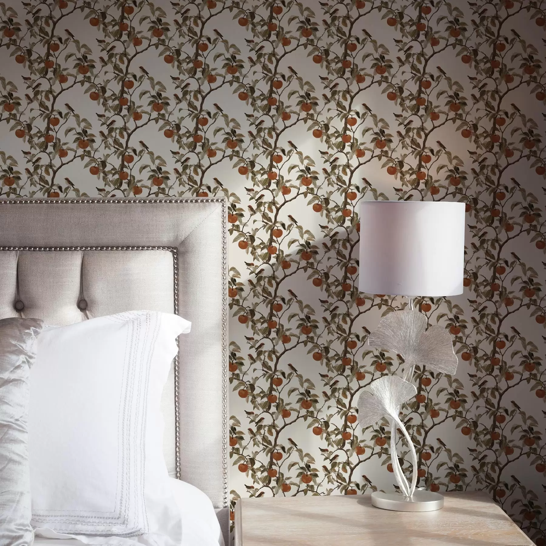 Fototapeedid Linnud ja apelsinid okstel, vintage botaanika a00208