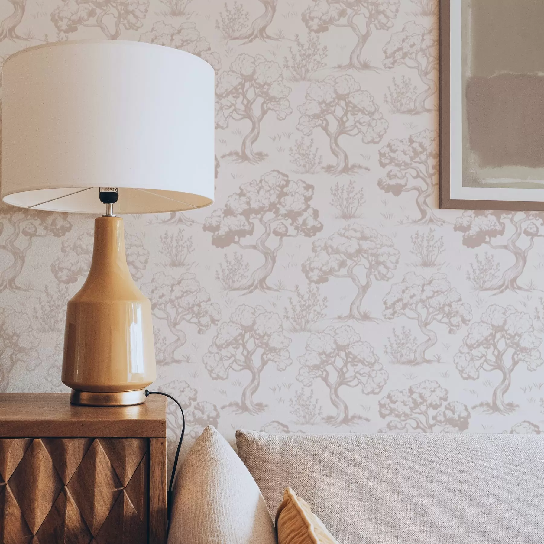 Fototapeedid Monokromaatilised puude siluetid vintage stiilis, beeži värvi skeemiga a00210