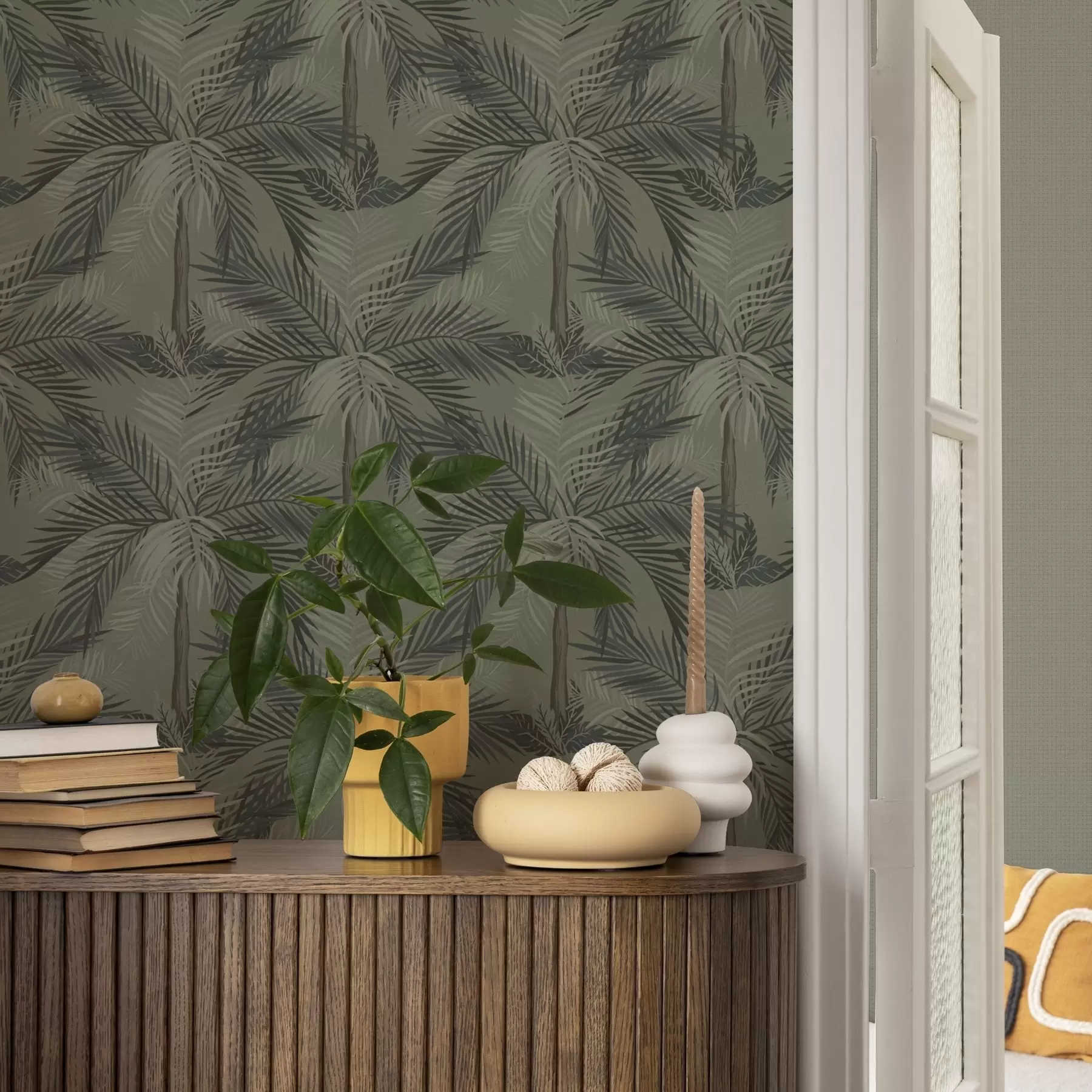 Fototapeedid Palmilehed oliivipuu taustal, džungel, troopika a00217