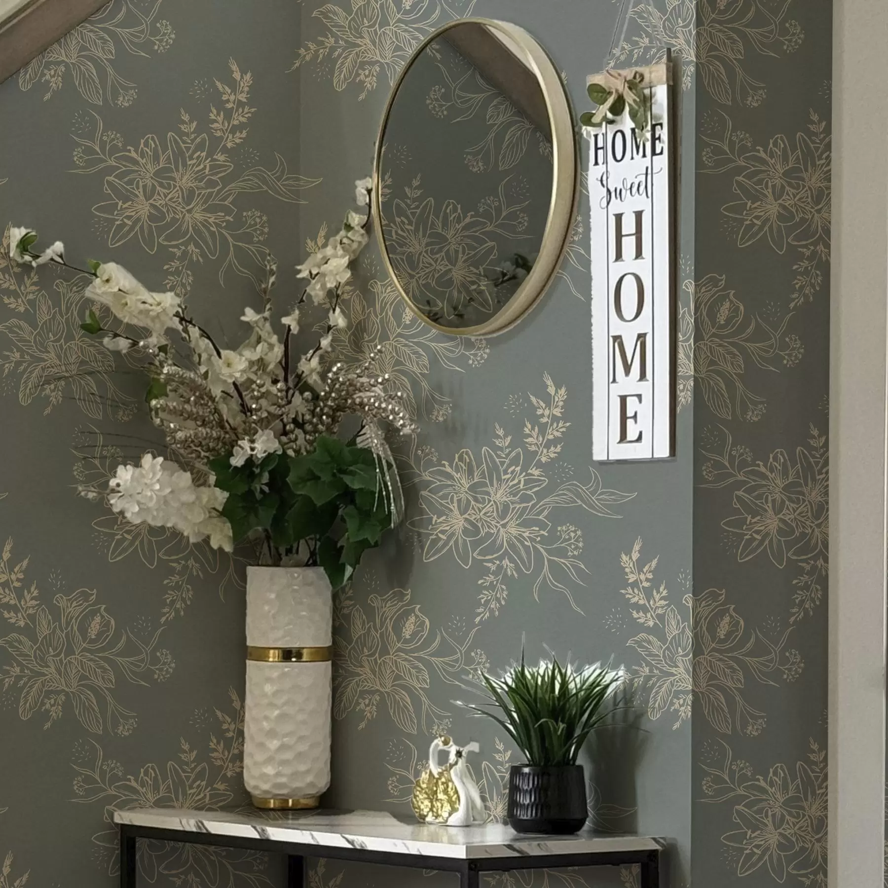 Fototapeedid Kontuurlilled sinihallil taustal, elegantne botaaniline muster a00226