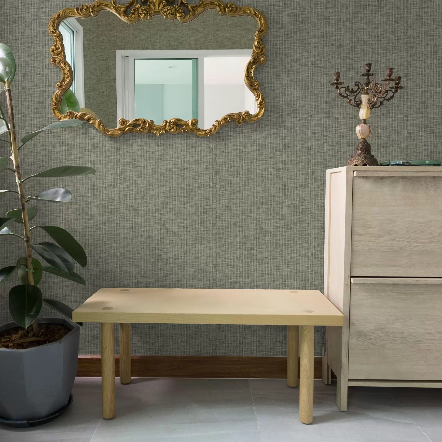 Fototapeedid Hall-roheline kangastekstuur, linase ruudustiku muster a00235