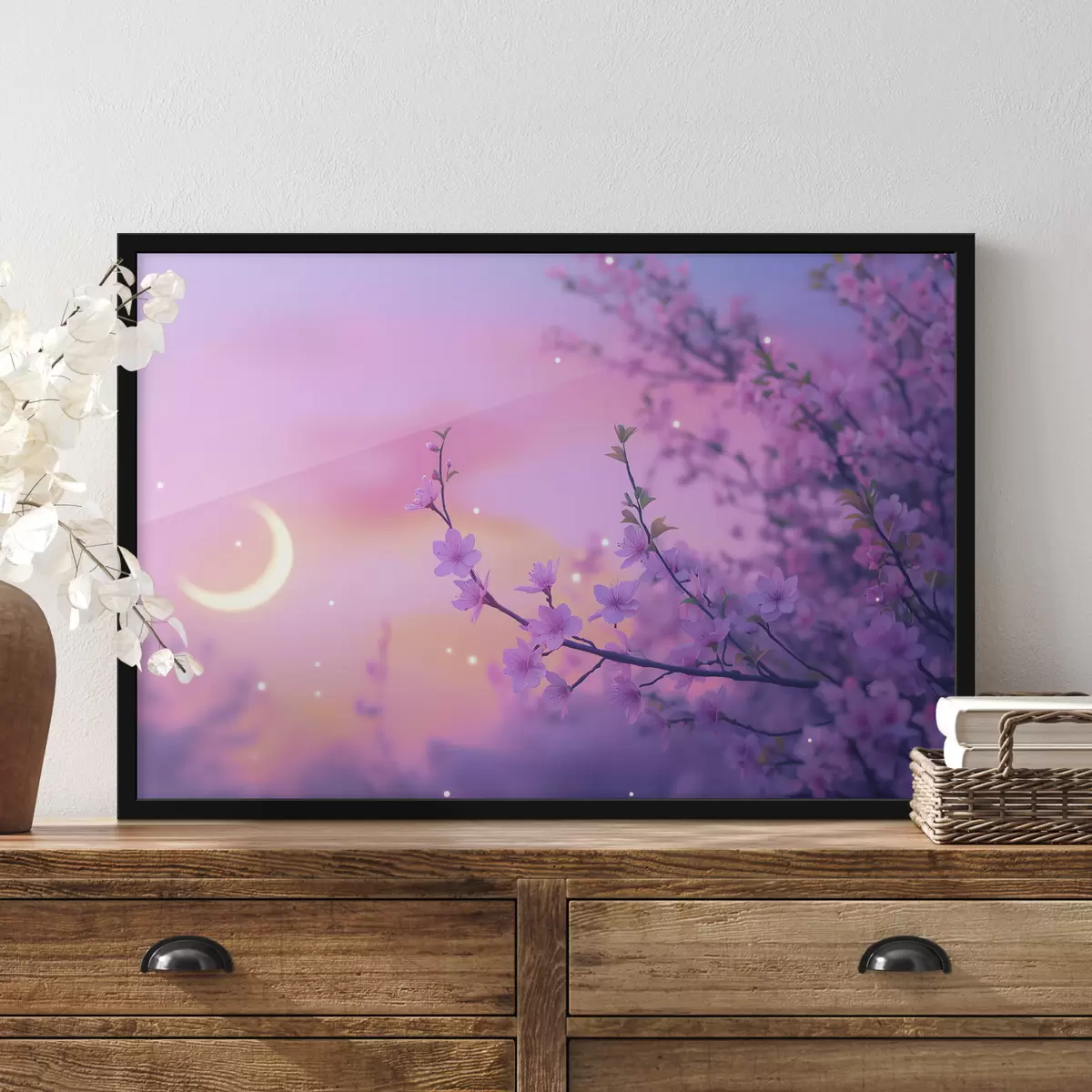 Plakat Lilla taevas koos kuu ja kirsipuudega f44717