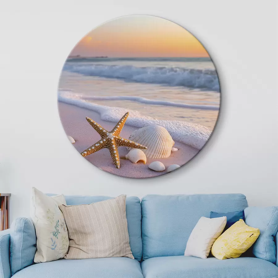 Pilt Mererannik koos meritähtede, merekarpide ja lainetega r44714