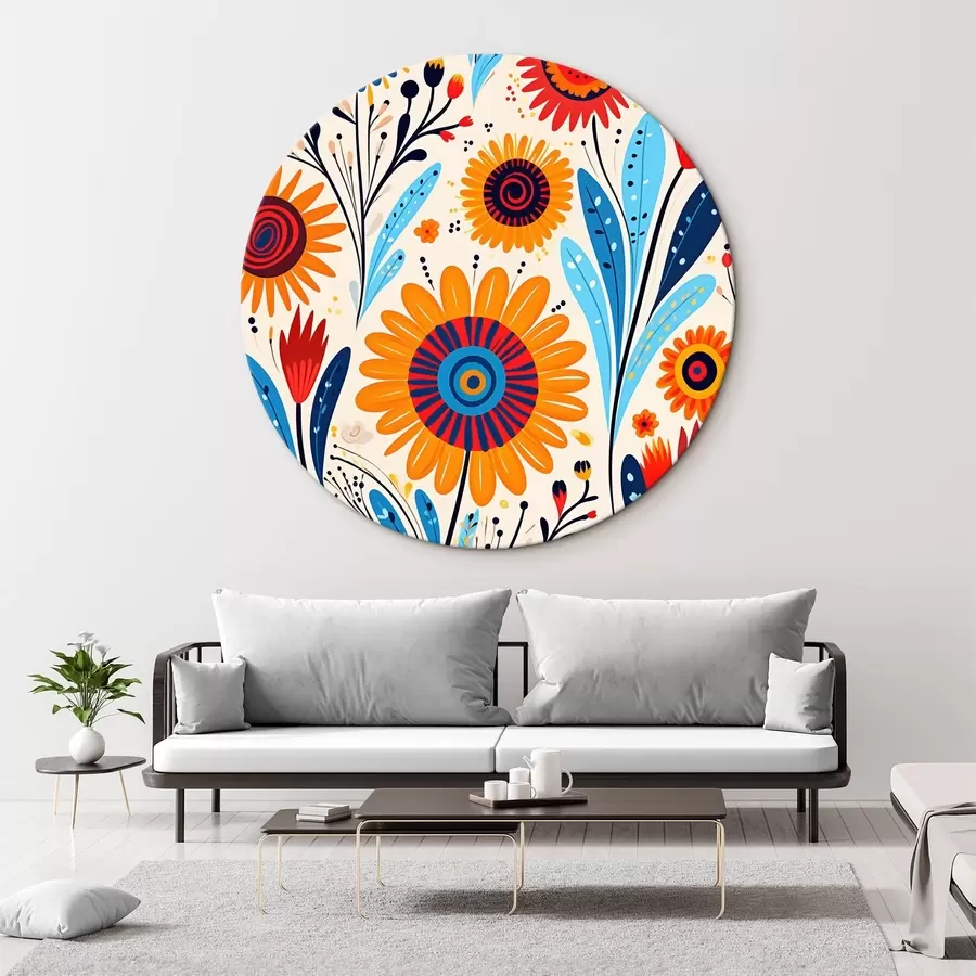 Pilt Stiliseeritud lilled sinise ja oranži värvipaletiga r44761