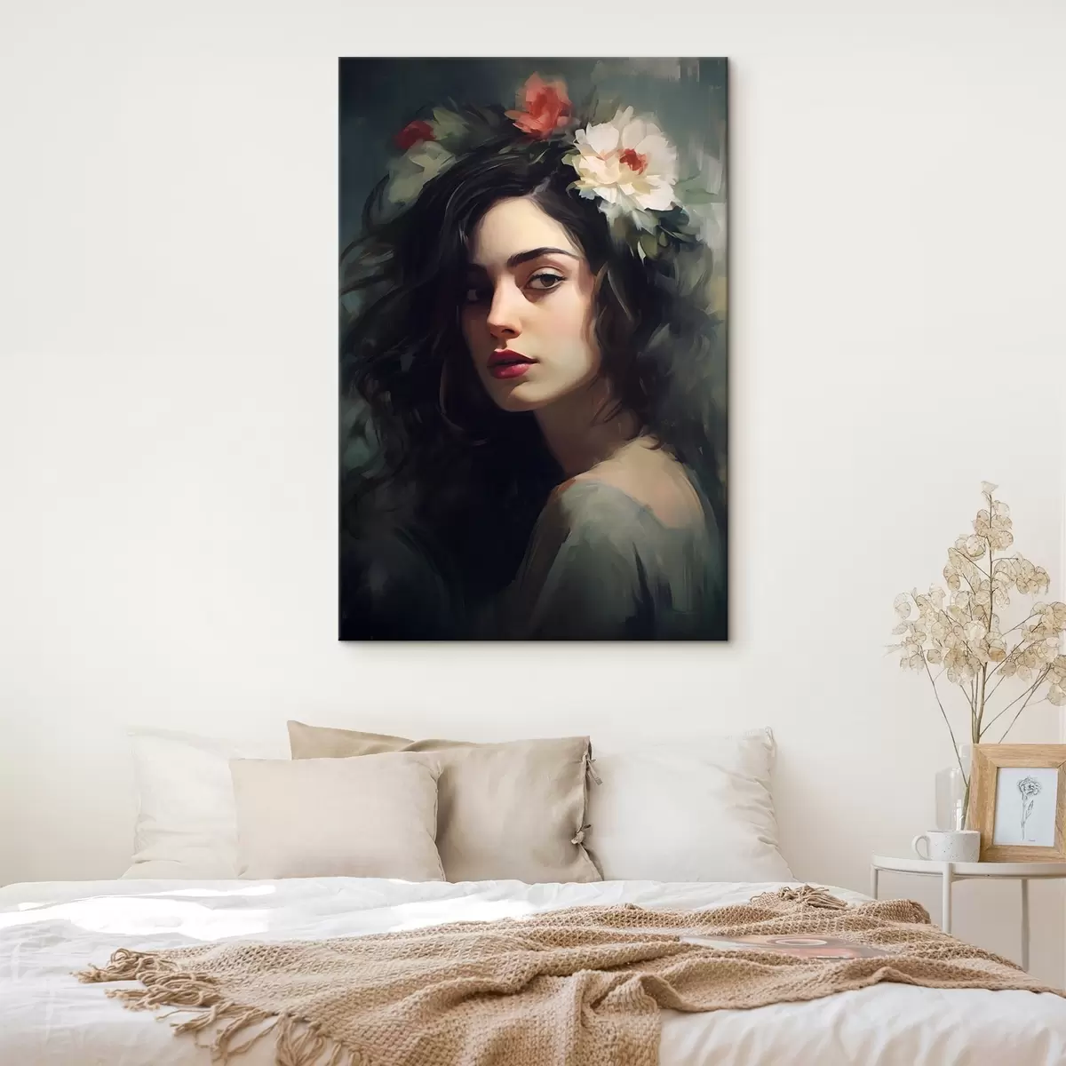 Pilt Tumedate juustega lillekrooniga naine s44762