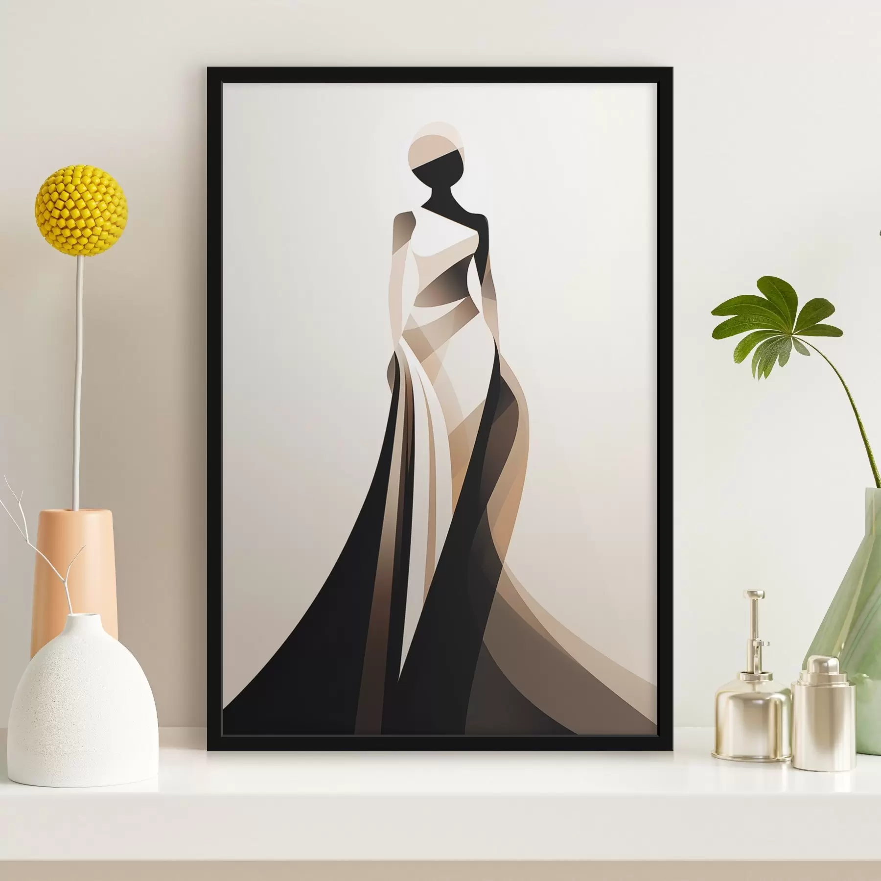 Fototapeedid Naise siluett beeži ja mustades toonides f44749