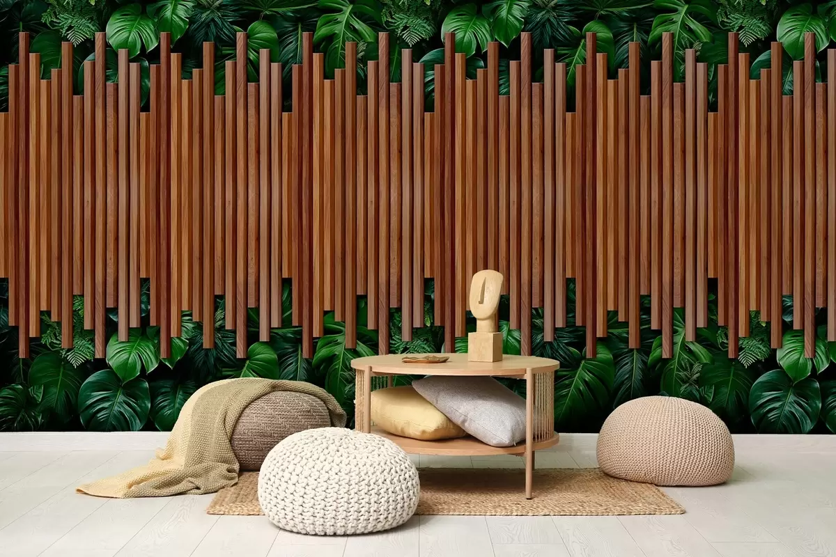 Fototapeedid Puitpaneelide ja rohelise seina imitatsioon w04138