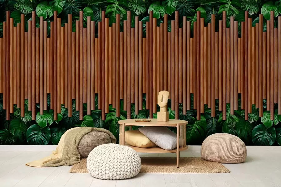 Fototapeedid Puitpaneelide ja rohelise seina imitatsioon w04138