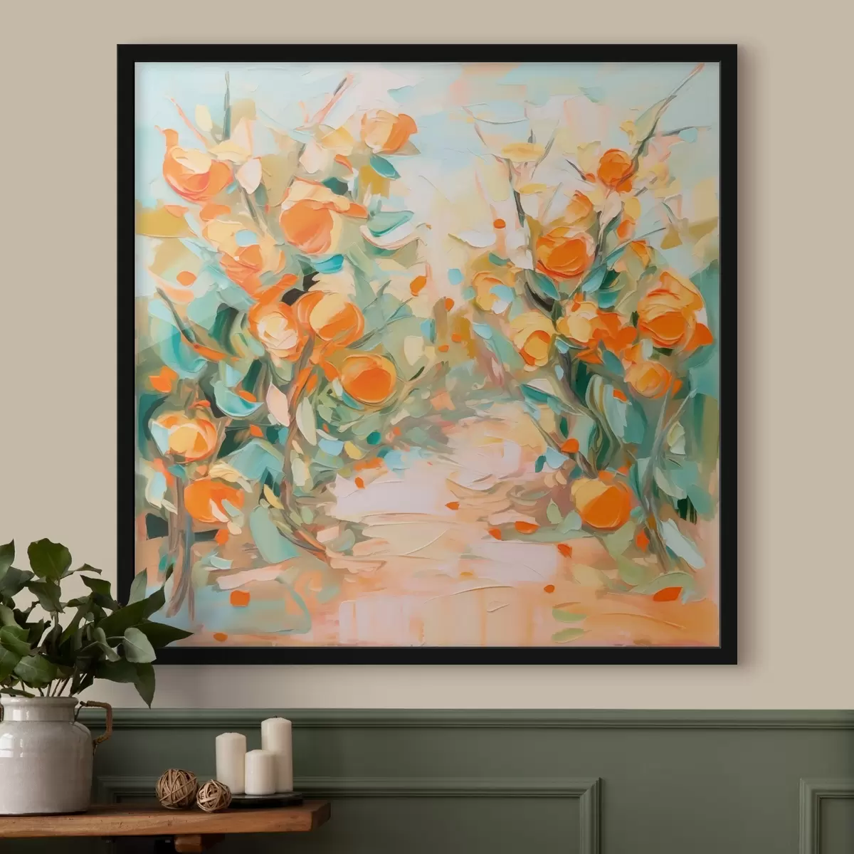 Plakat Abstraktne apelsinimetsade imitatsioonimaal f44772