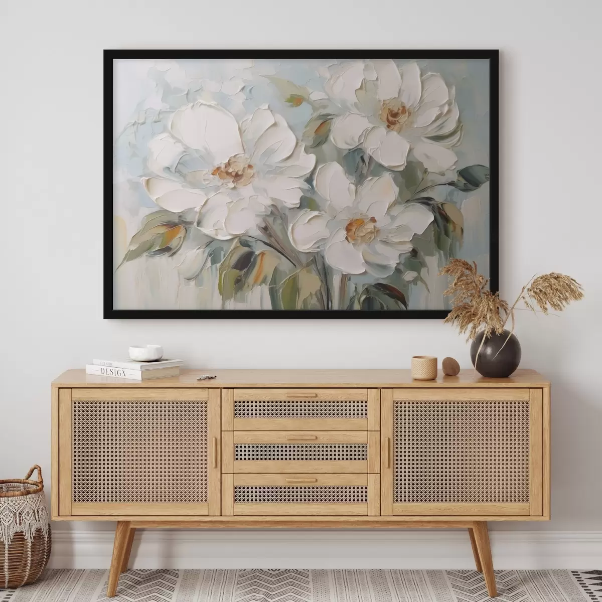 Plakat Valge lillede imitatsiooni maalimine f44775