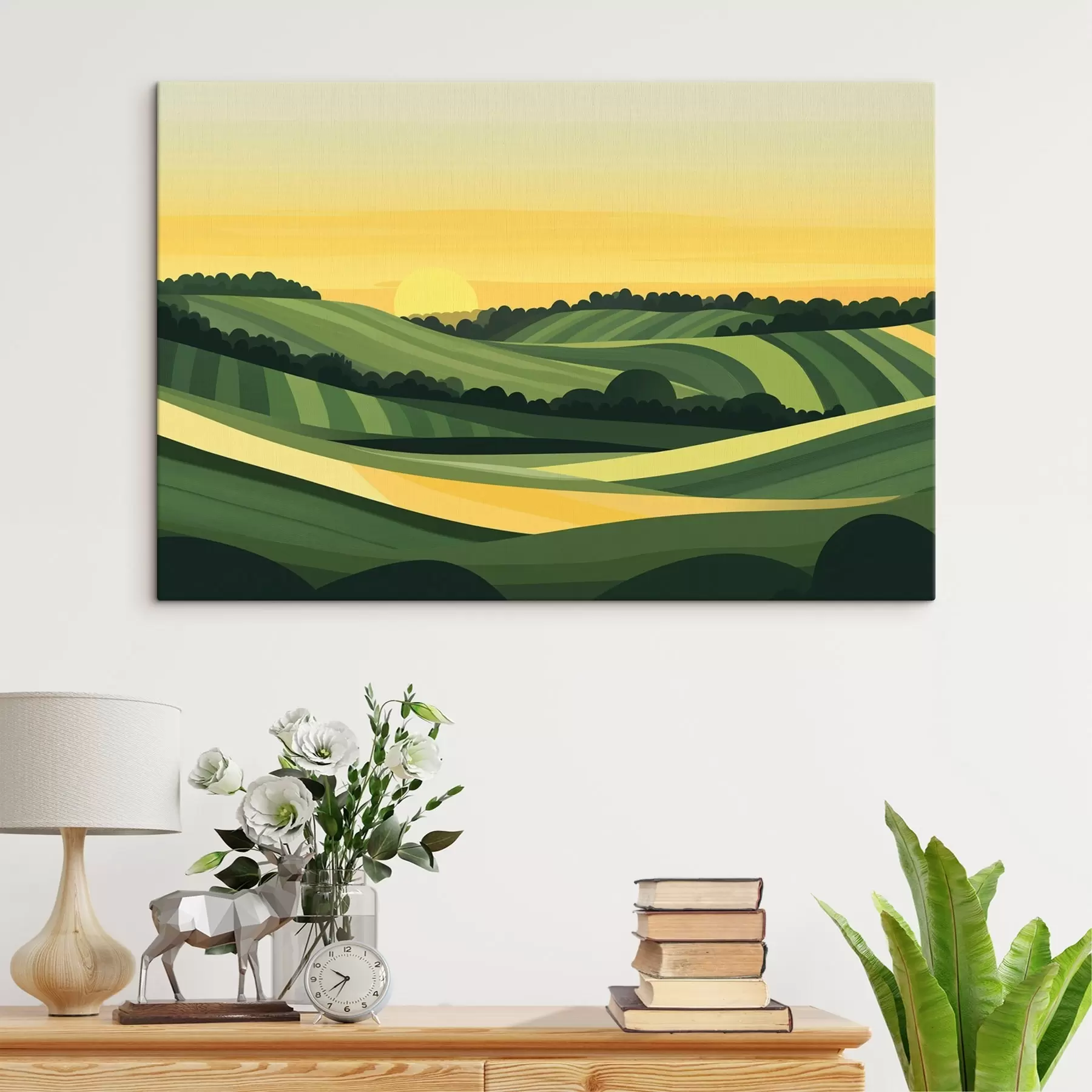 Fototapeedid Abstraktsed maastikud koos küngaste ja päikeseloojanguga  s44785