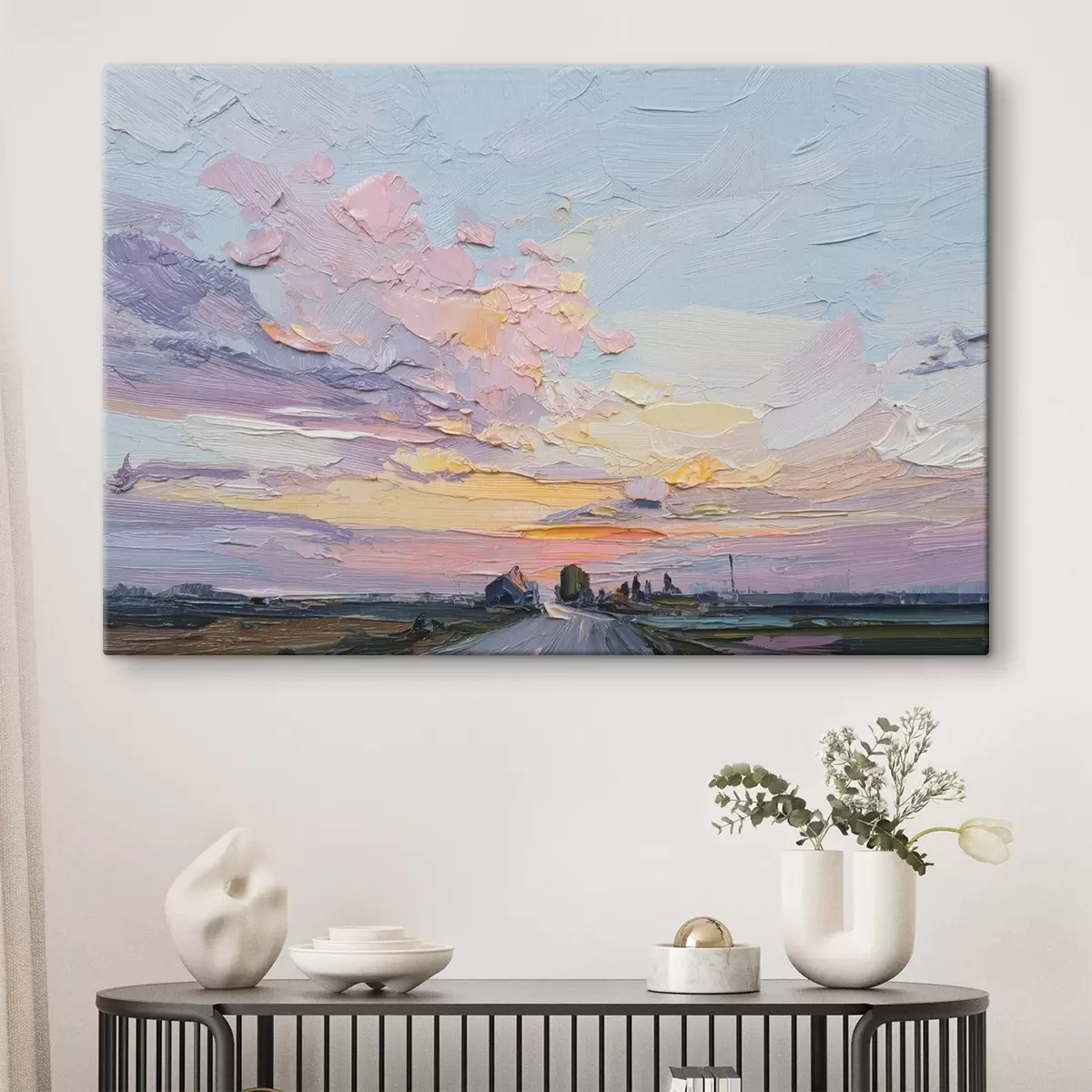 Pilt Maastikumaastikud õlistiilis joonistus, päikeseloojang s44794