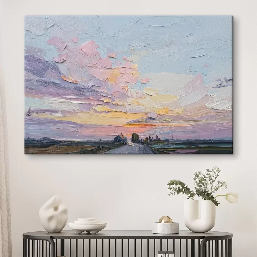 Pilt Maastikumaastikud õlistiilis joonistus, päikeseloojang s44794