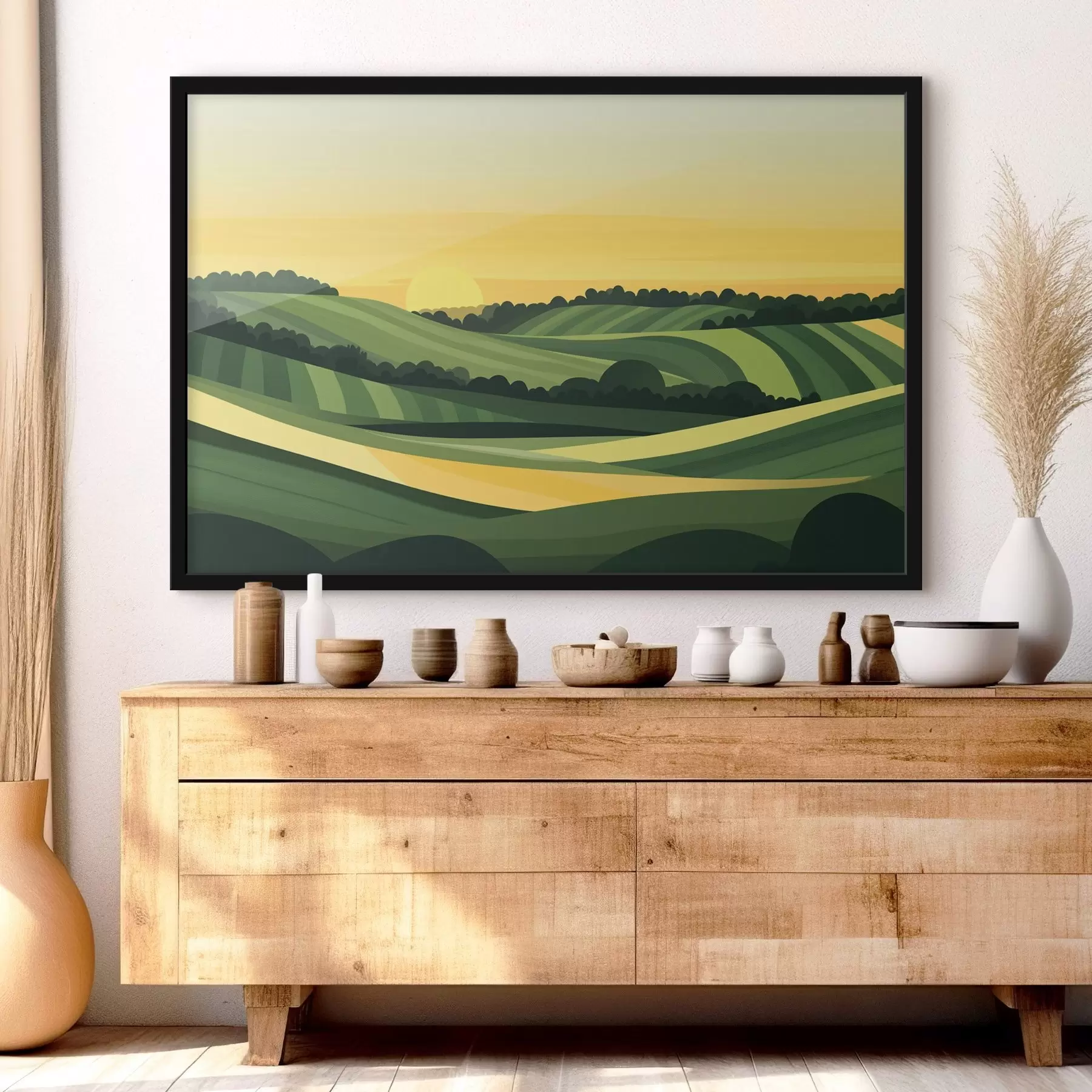 Pilt Abstraktsed maastikud koos küngaste ja päikeseloojanguga f44785