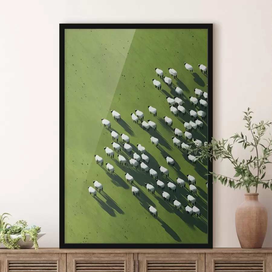 Fototapeedid Roheline põld lambakarjaga, abstraktsioon, õhuvaade f44793